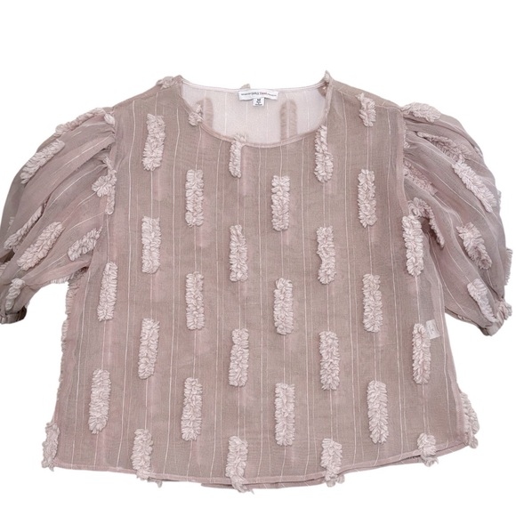 YUMI KIM - SIZE MEDIUM - PINKISH MAUVE - SHEER PUFF SLEEVES BLOUSE TOP B22 - Picture 1 of 8